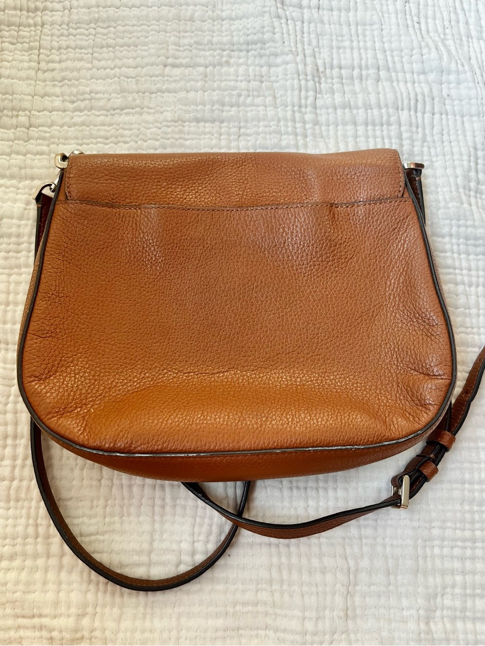 Kate Spade Camel Tan Pebbled Leather Crossbody Bag Foldover Purse - Picture 4 of 8